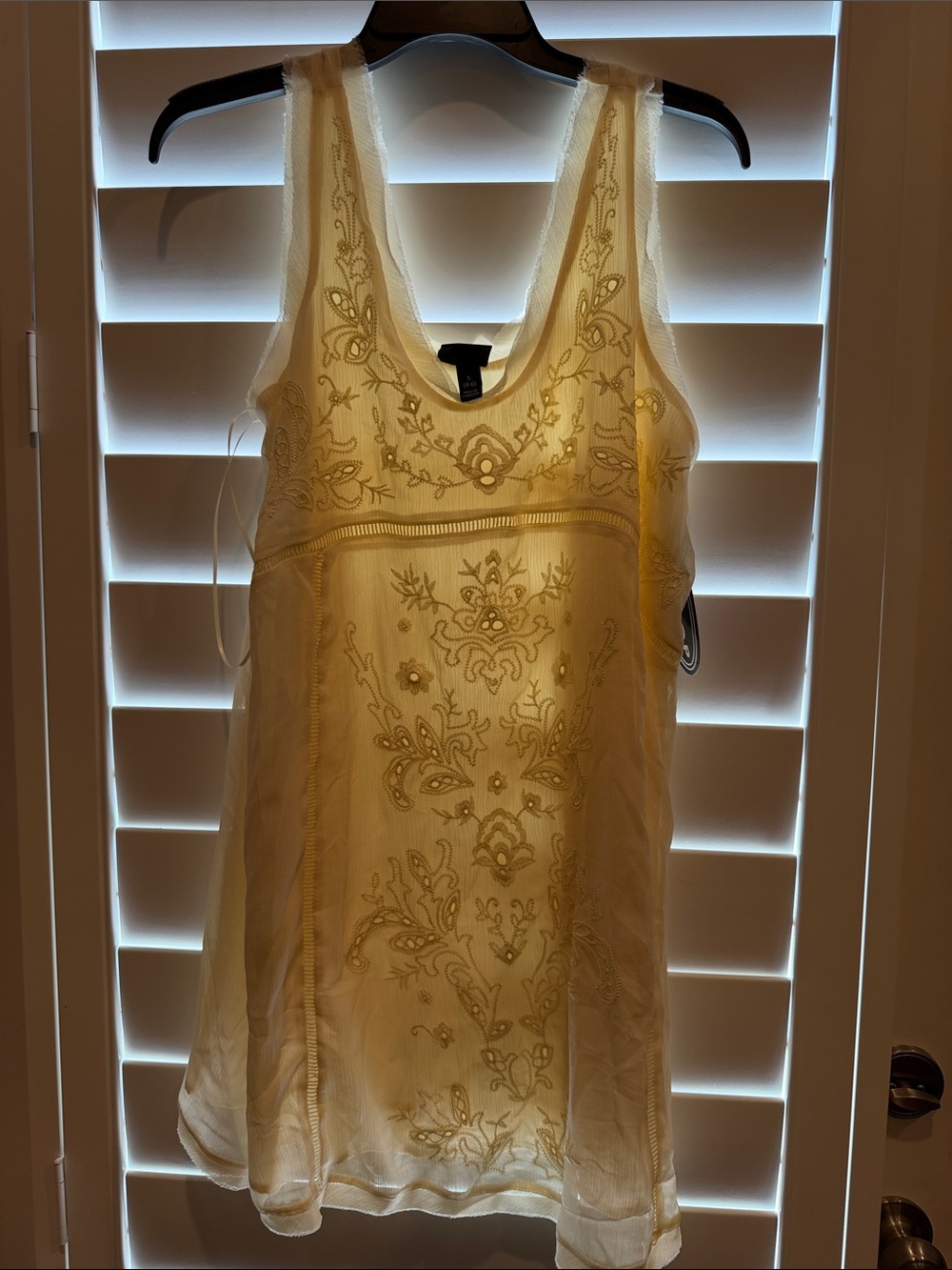Sheer Embroidered Slip Dress in Cream